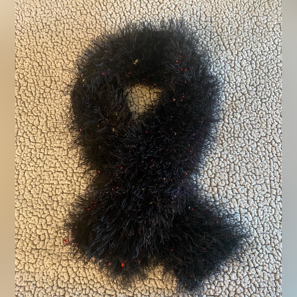 Fluffy Furry Fuzzy Black With Multicolor Women’s Scarf Fall Winter Accessories
